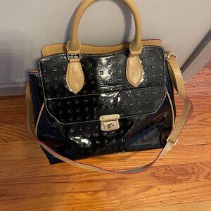 Arcadia Italian Patent Leather Black, Tan w/Red Trim Handbag